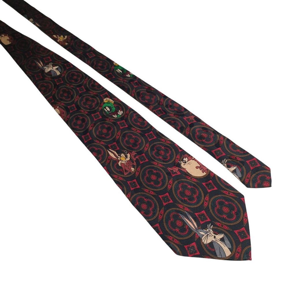 Looney Tunes 1993 Silk Tie Bugs Bunny Road Runner Marvin Foghorn Rooster Novelty